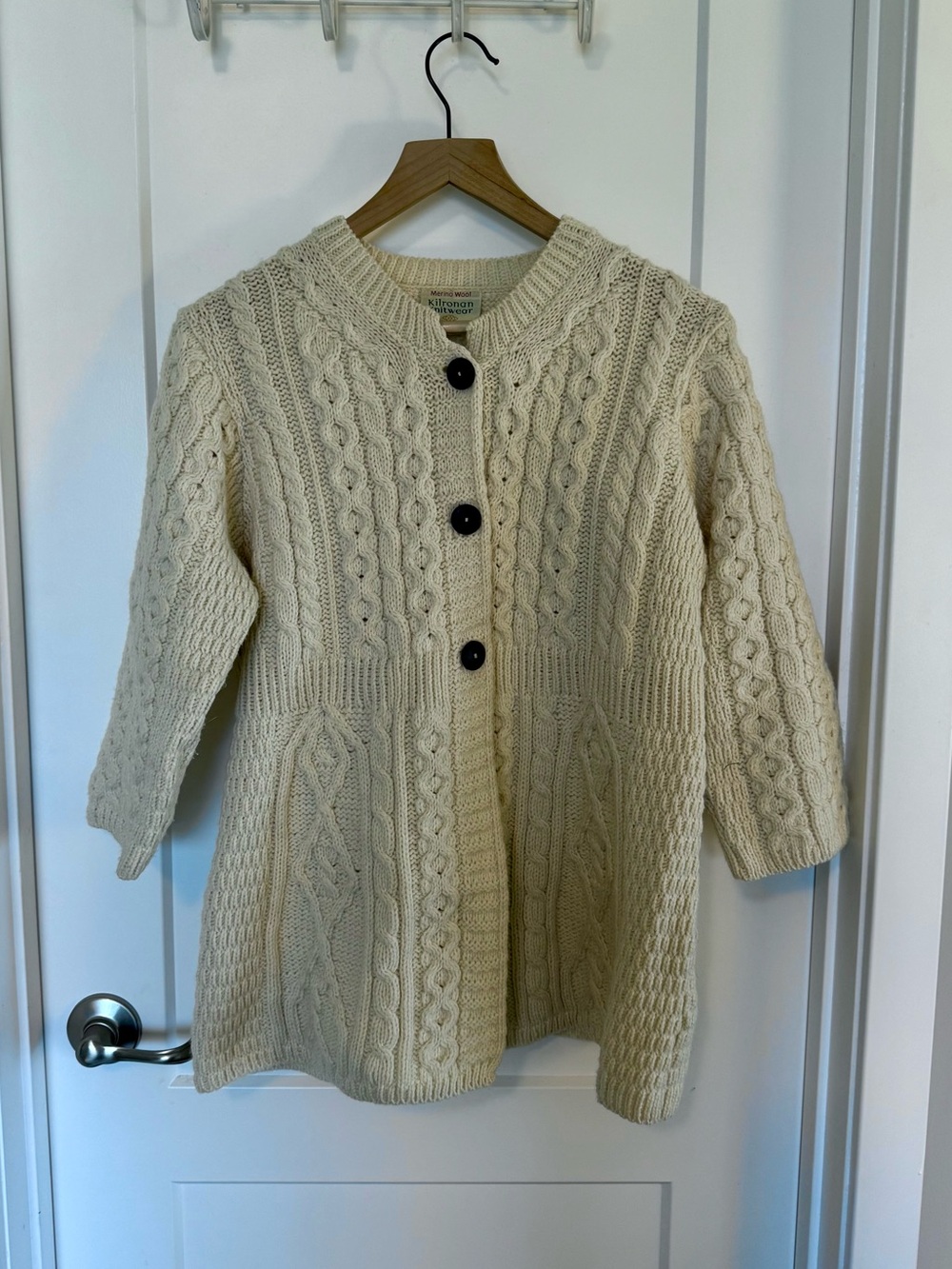 Vintage-Inspired Cream Cable Merino Wool Irish Knit Women’s Sweater Cardigan